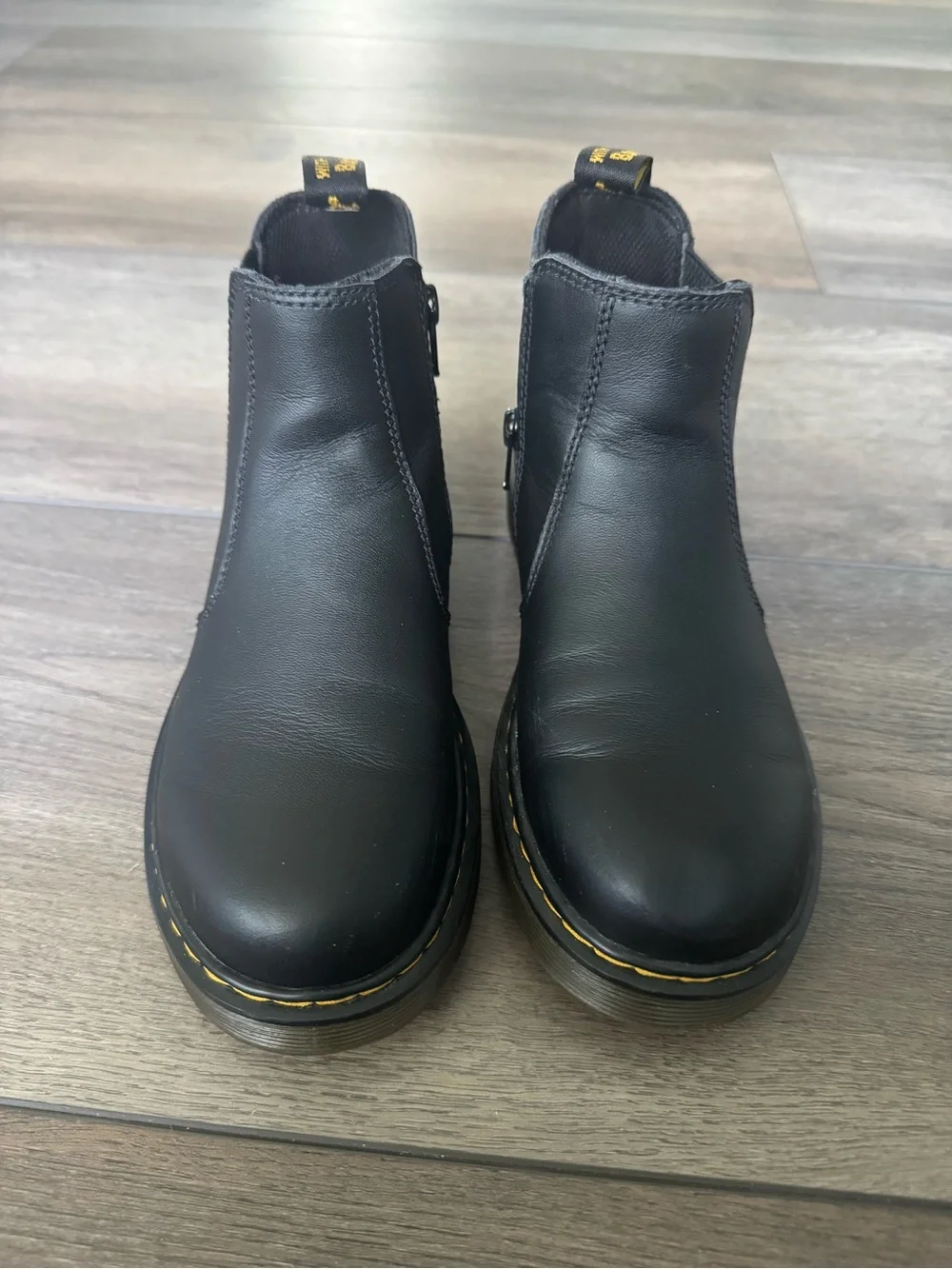 Black Leather Mens Size 4 Zip Chelsea Boots with Yellow Stitch Detail
